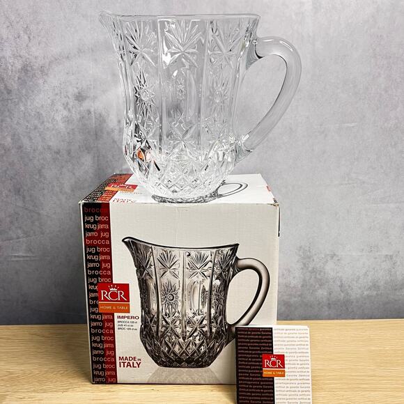 RCR Royal Crystal Rock Pitcher Italy Impero Pattern New in Box Beautiful - Picture 2 of 5